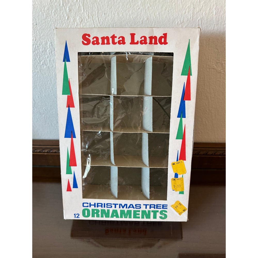 Vintage Santa Land Christmas Ornament Storage Box 12‎ Slot Empty Cardboard Case